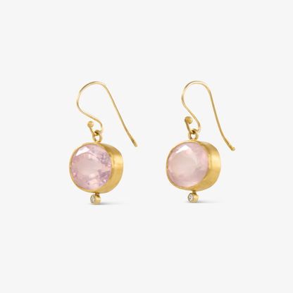Oval Pink Quartz and Diamond Earring