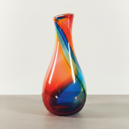 Michael Anchin Vase Michael Anchin Transparent Rainbow Swirl Glass Vase Hand Blown Glass