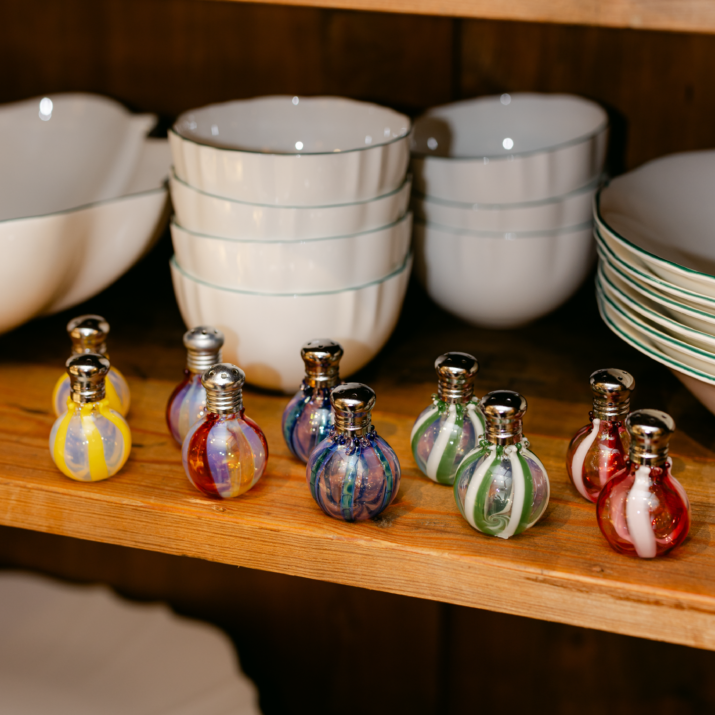 Set of 2 Blown Glass Mini Salt and Pepper Shakers