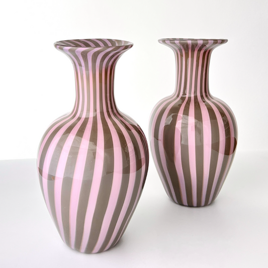 Murano Opaque Cane Fluted Glass Vase