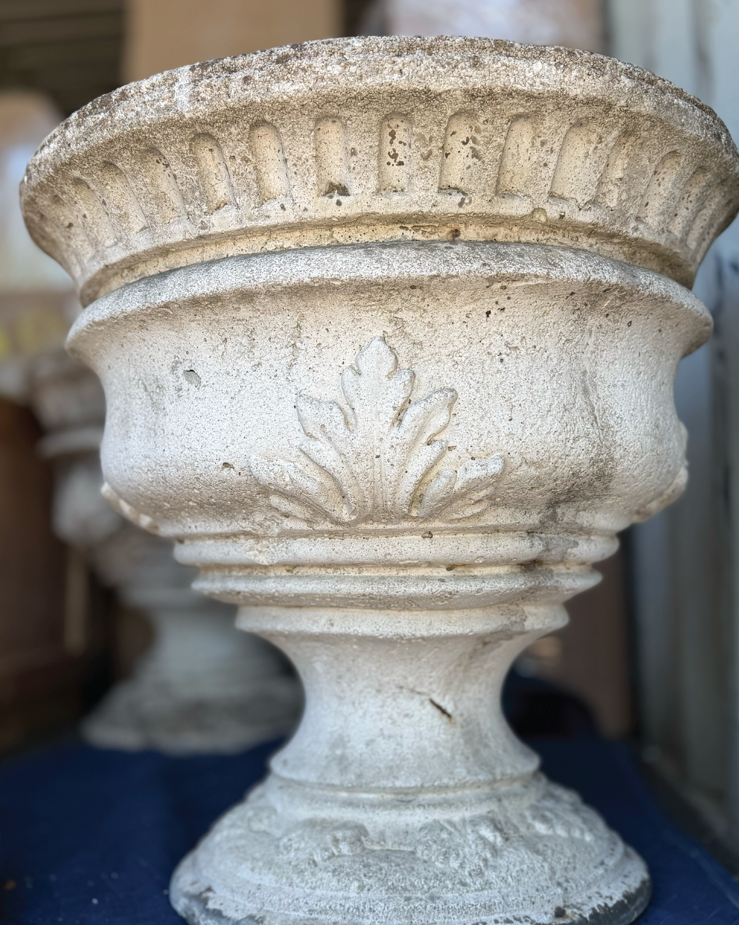 Pair of Vintage White Planters with Acanthus Leaves