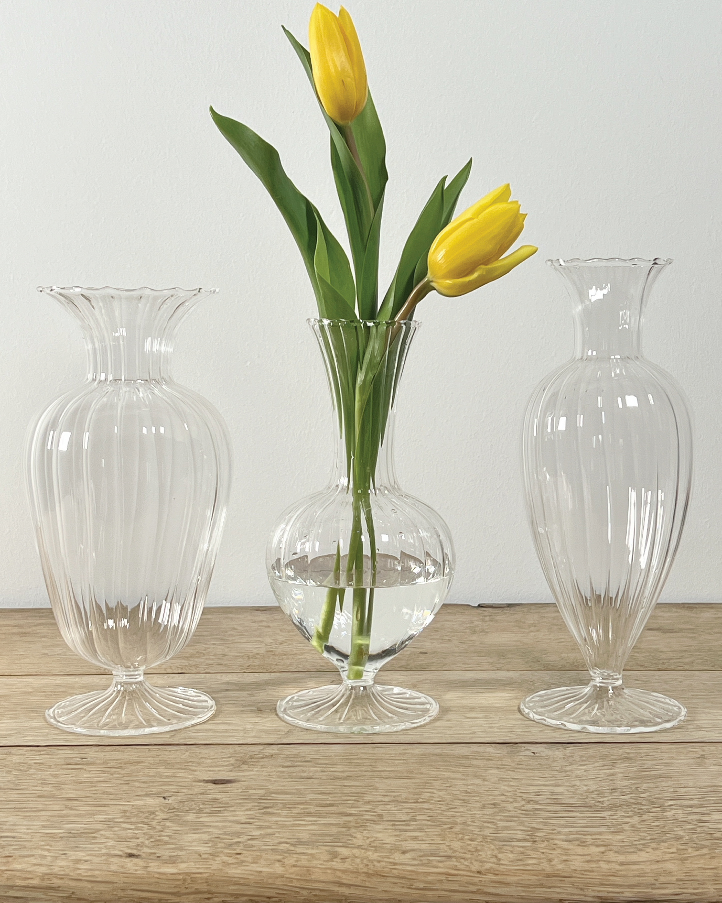 Set of 3 Moderate Fluted Glass Vases