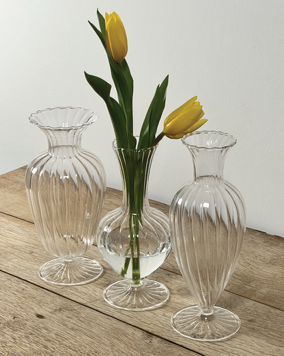Set of 3 Moderate Fluted Glass Vases