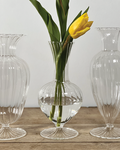 Set of 3 Moderate Fluted Glass Vases