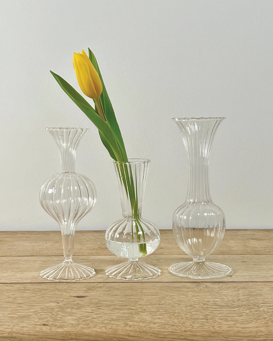 Set of 3 Petite Fluted Glass Vases