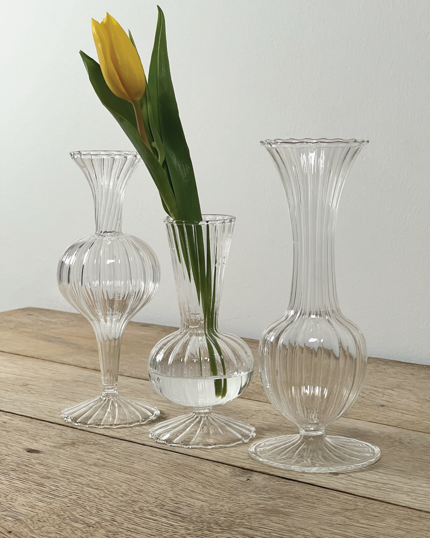 Set of 3 Petite Fluted Glass Vases