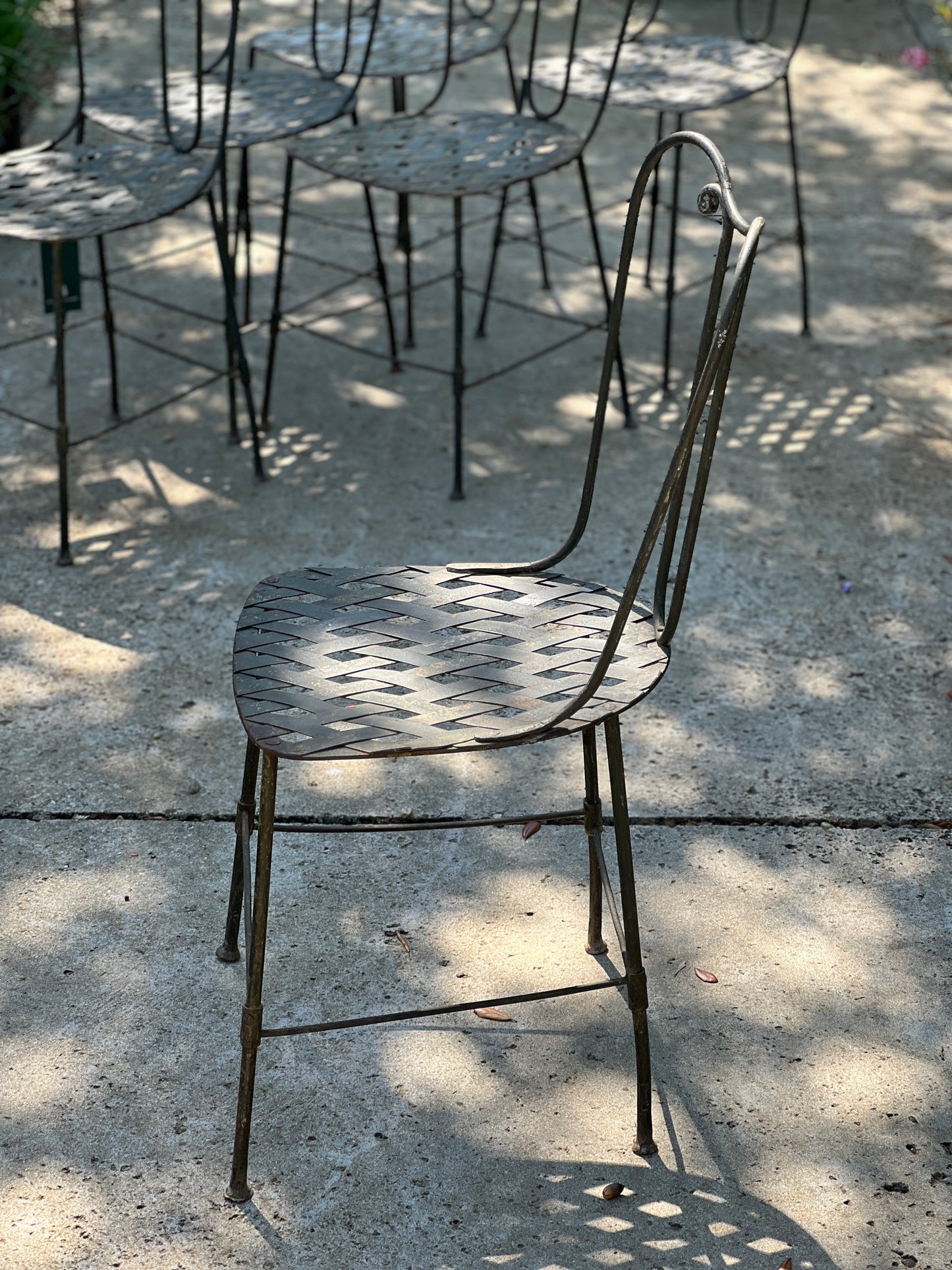 Set of 6 Vintage French Verdant Bistro Chairs with Lattice Seats