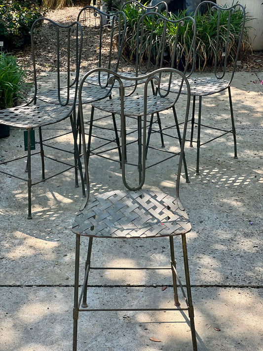 Set of 6 Vintage French Verdant Bistro Chairs with Lattice Seats
