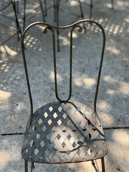 Set of 6 Vintage French Verdant Bistro Chairs with Lattice Seats