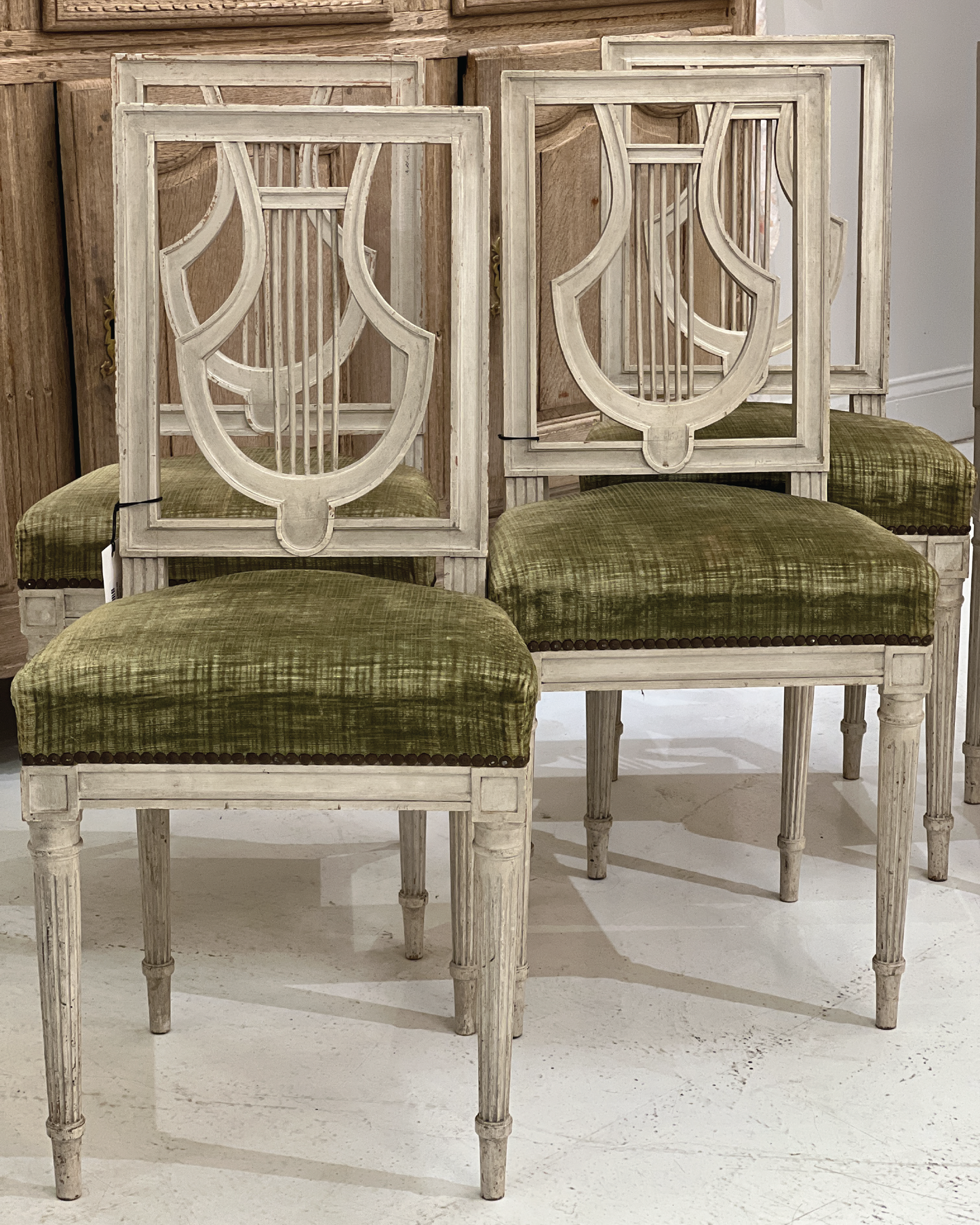 Set of 8 Antique Louis XVI Lyre Back Dining Chairs