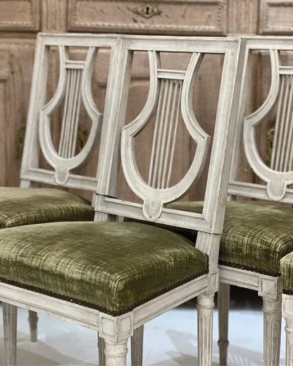 Set of 8 Antique Louis XVI Lyre Back Dining Chairs