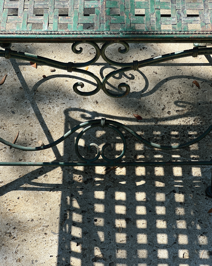 Vintage French Verdant Green Lattice Garden Table