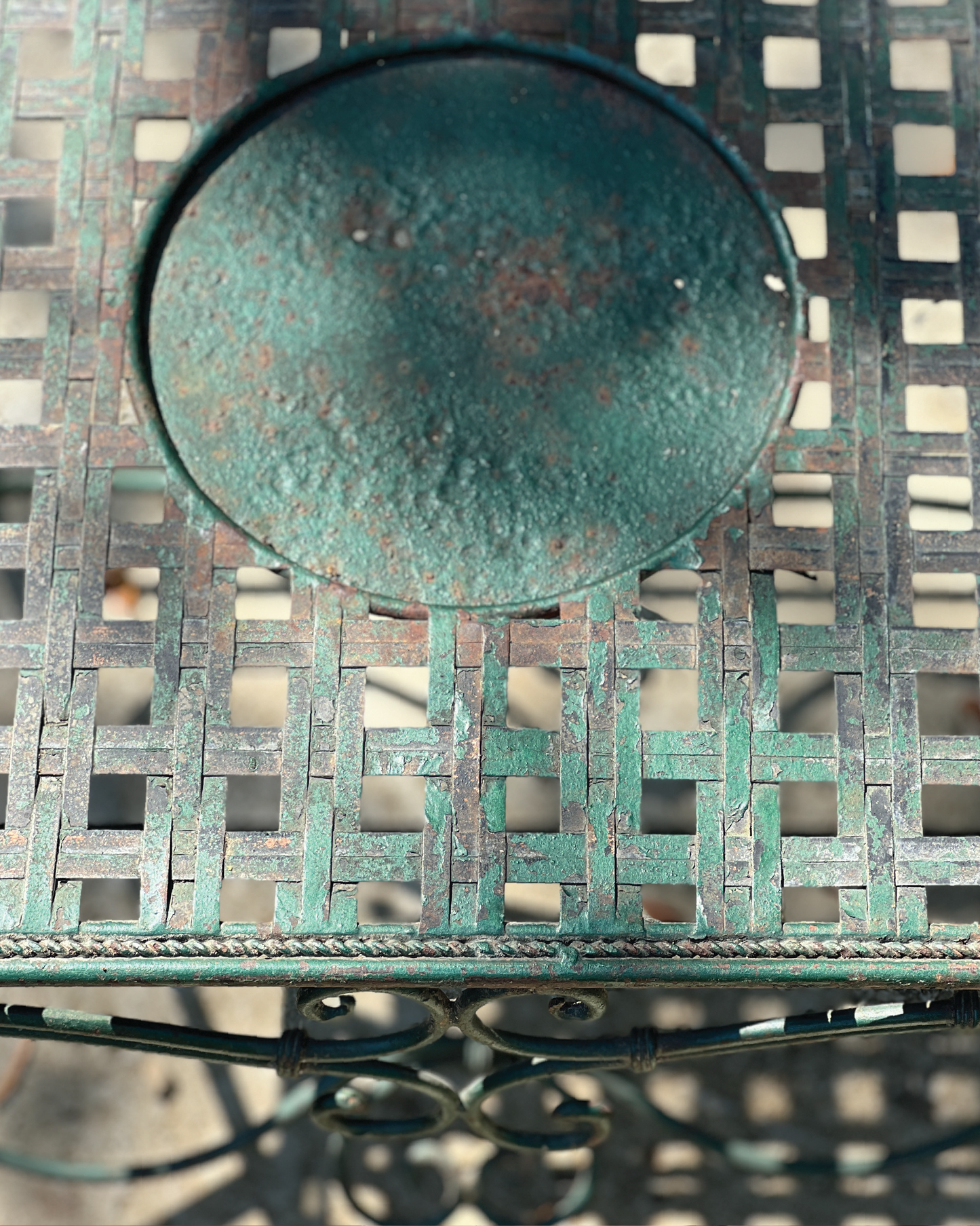 Vintage French Verdant Green Lattice Garden Table