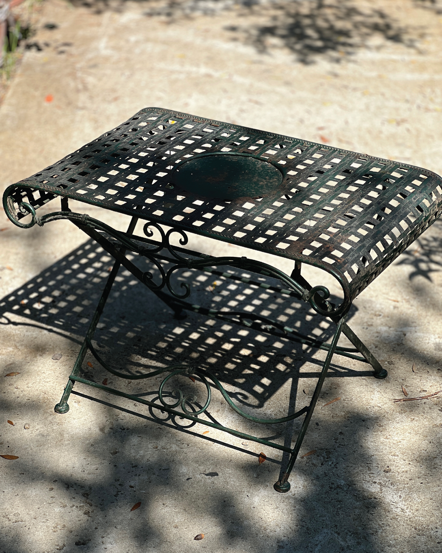 Vintage French Verdant Green Lattice Garden Table