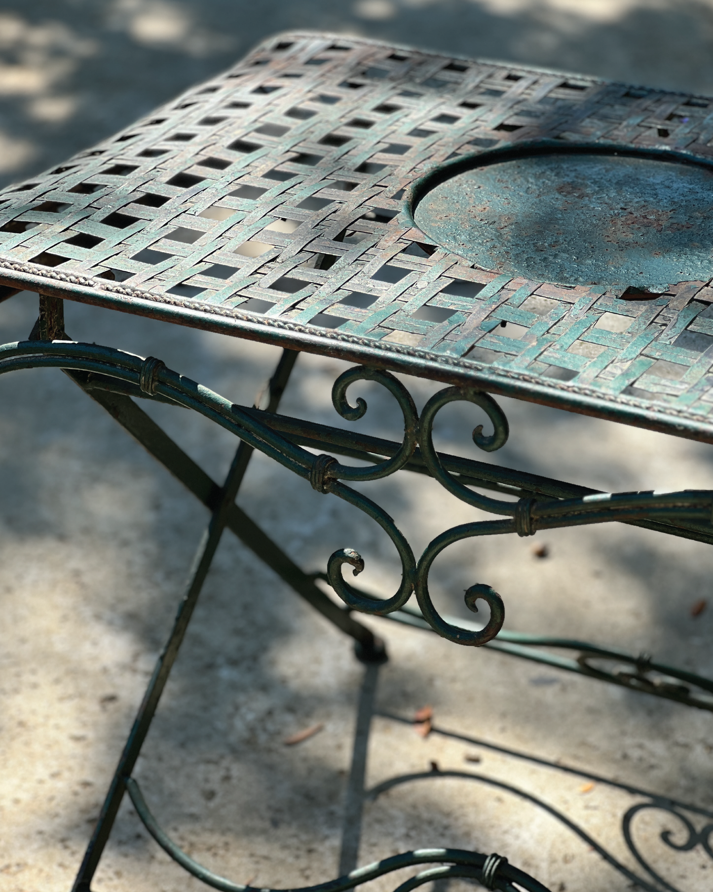 Vintage French Verdant Green Lattice Garden Table