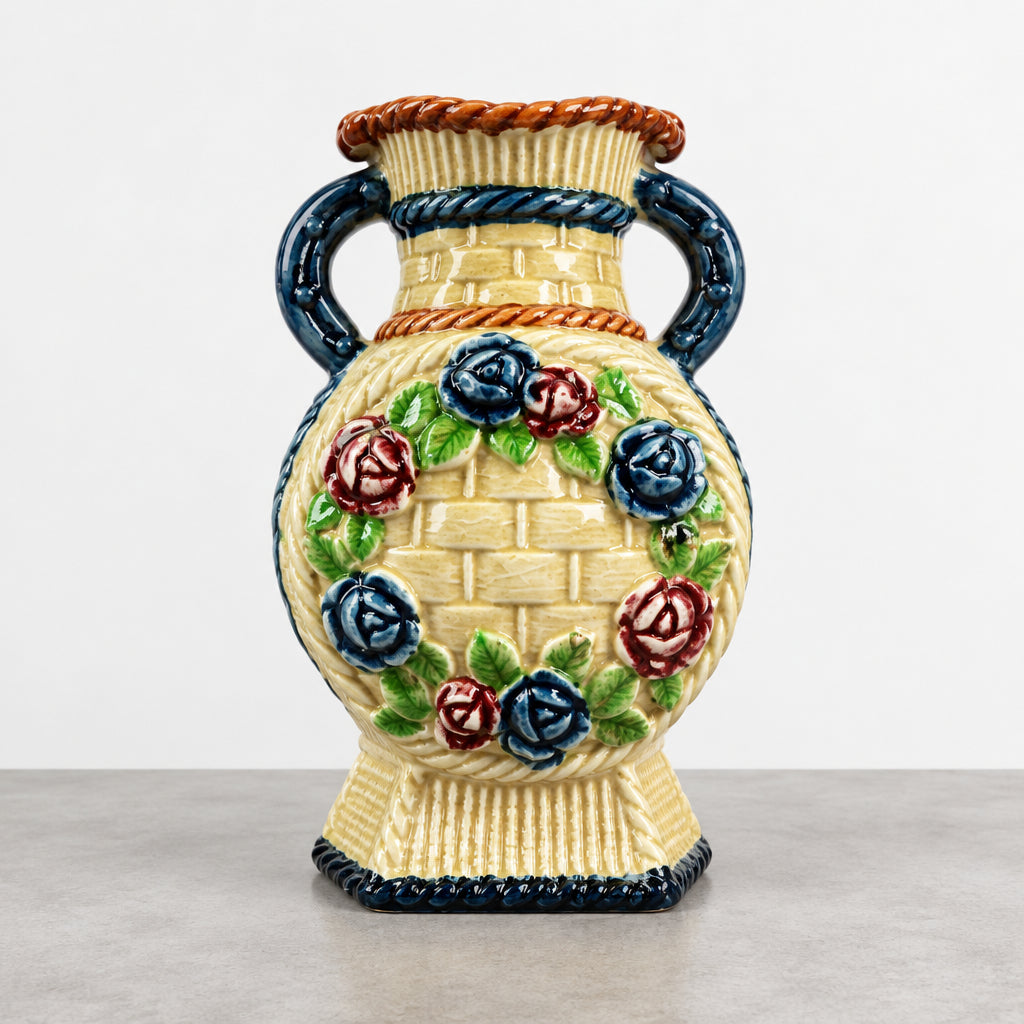 Basketweave Majolica Vase