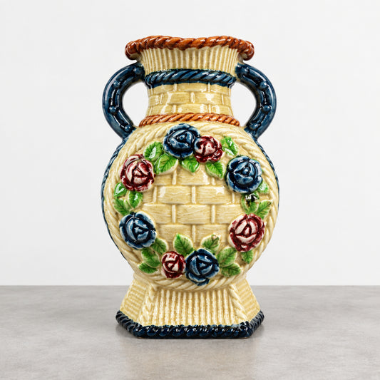 Basketweave Majolica Vase