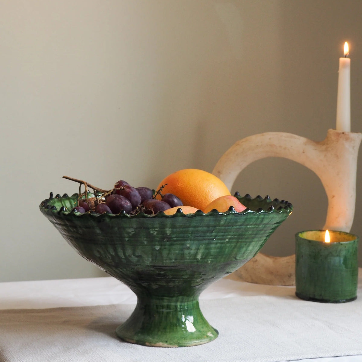 Vintage Tamegroute Pedestal Fruit Bowl