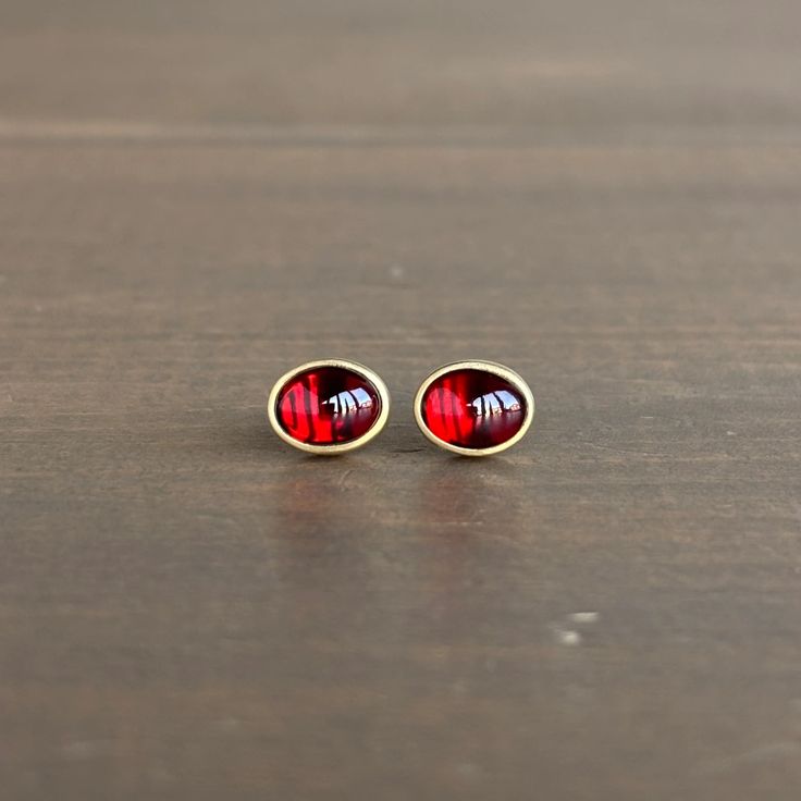 Garnet Cabochon Stud Earrings