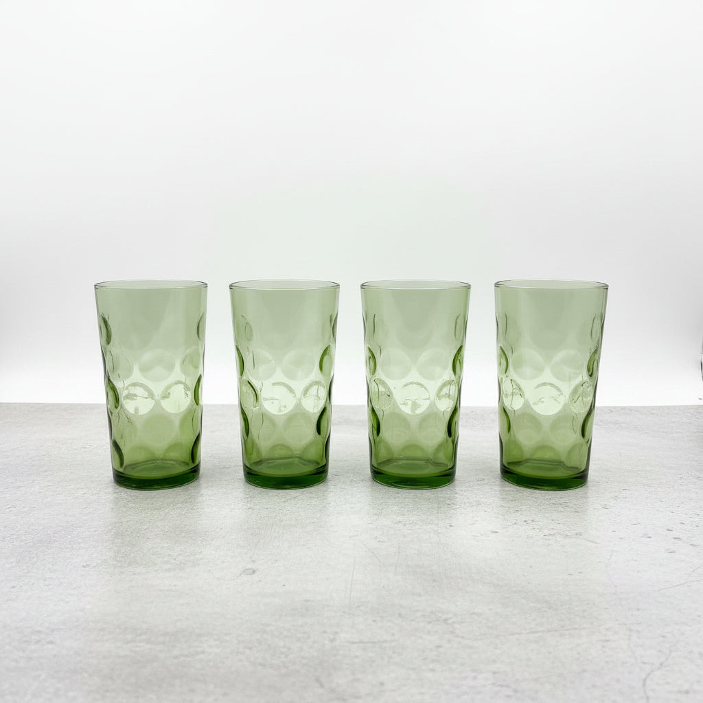 Curated by MFaith Glassware Set of 4 Vintage Highballs with Circles Green