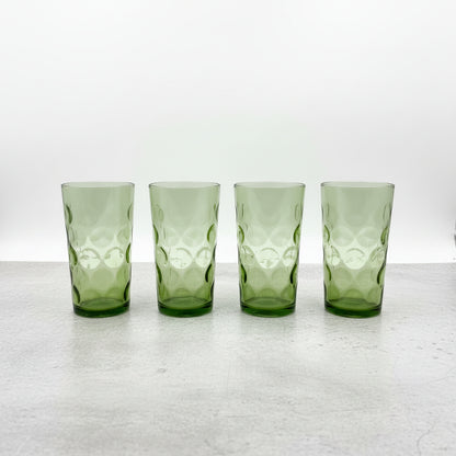 Curated by MFaith Glassware Set of 4 Vintage Highballs with Circles Green