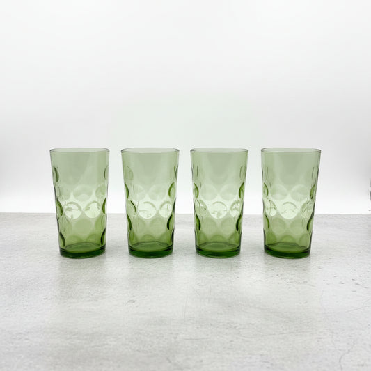 Curated by MFaith Glassware Set of 4 Vintage Highballs with Circles Green
