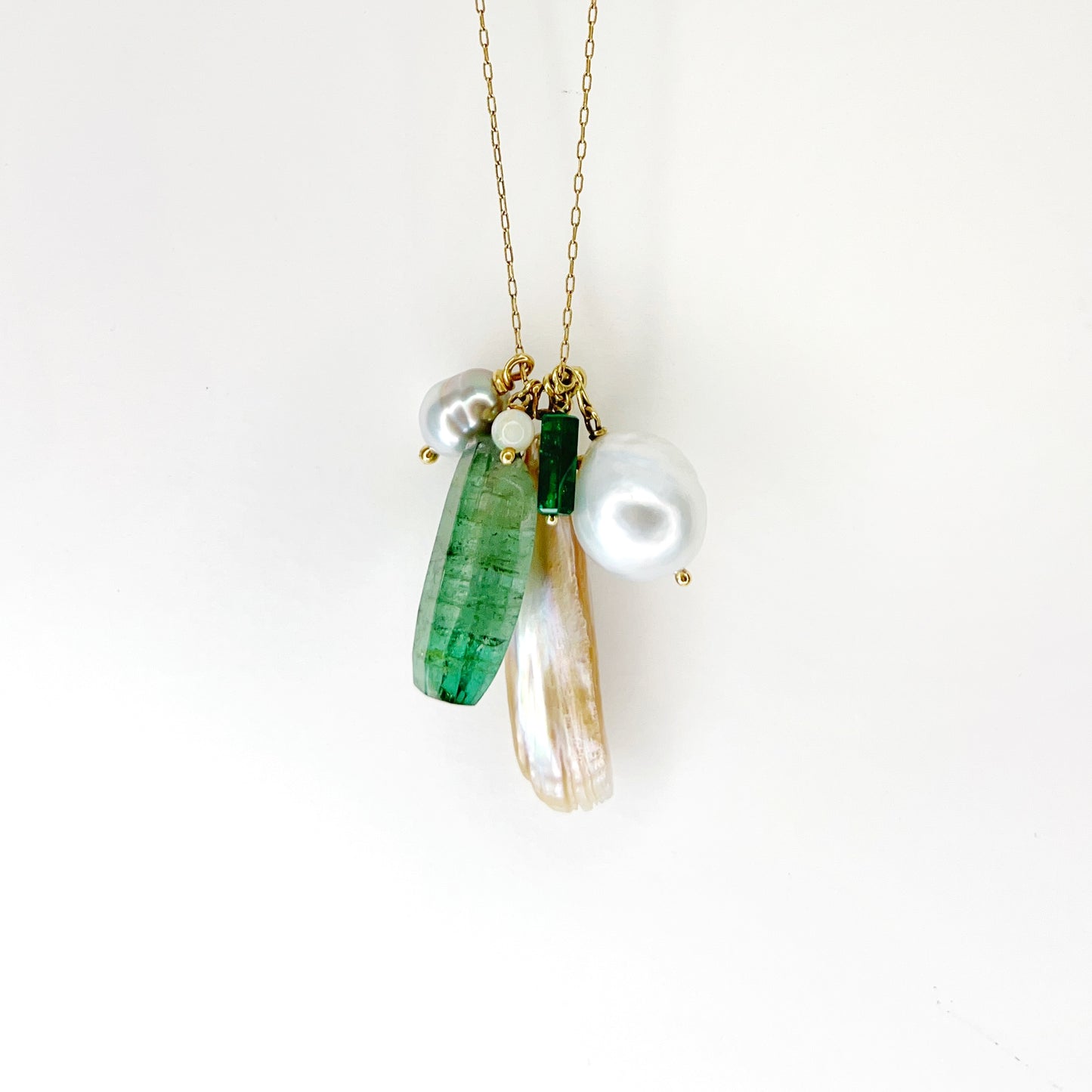 Ten Thousand Things 18k Pearl, Emerald, Opal, Tourmaline, Tahitian Charm Necklace