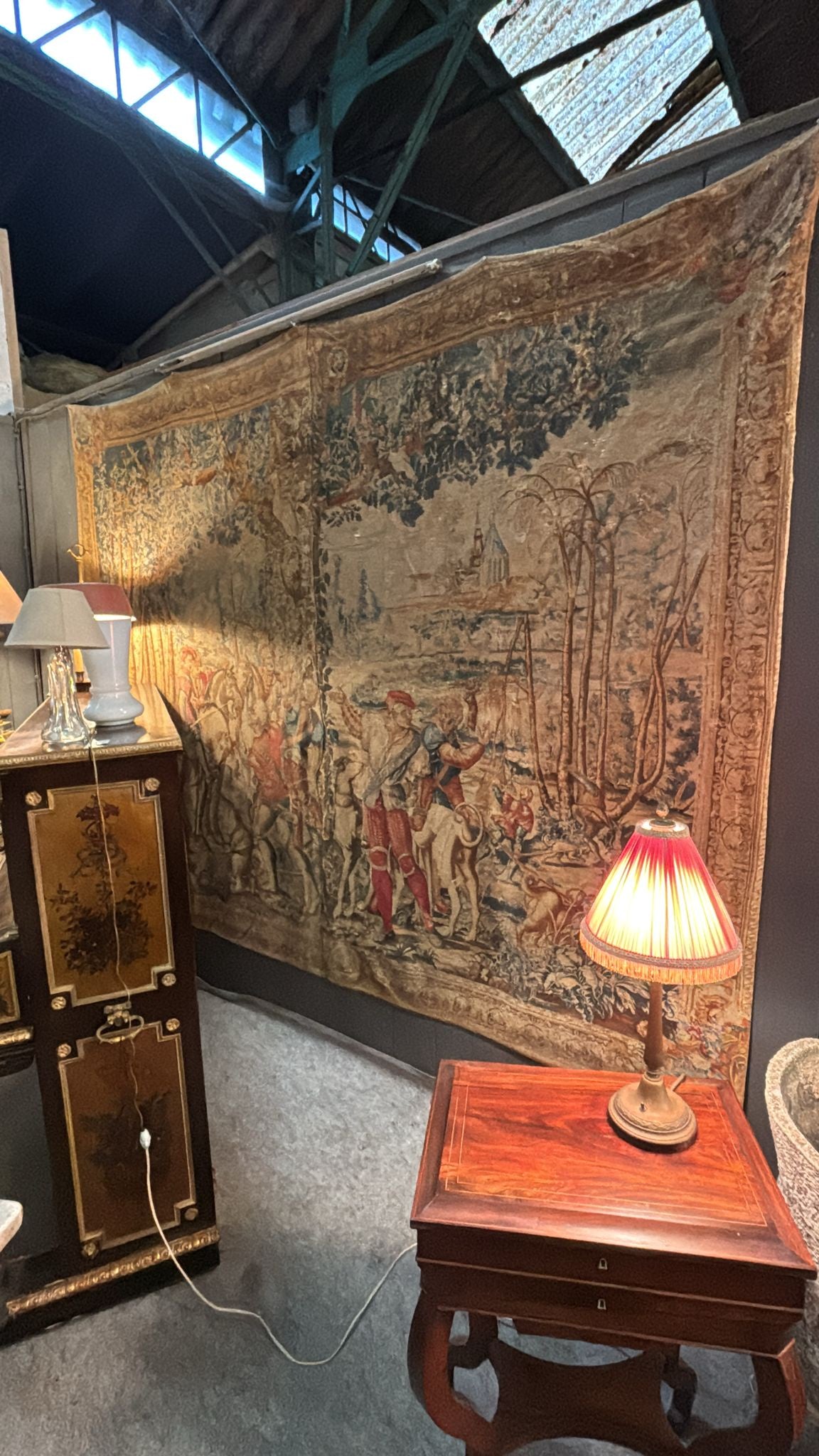 Vintage French Wall Hanging Tapestry Inspired by "Les Chasses de Maximilien"