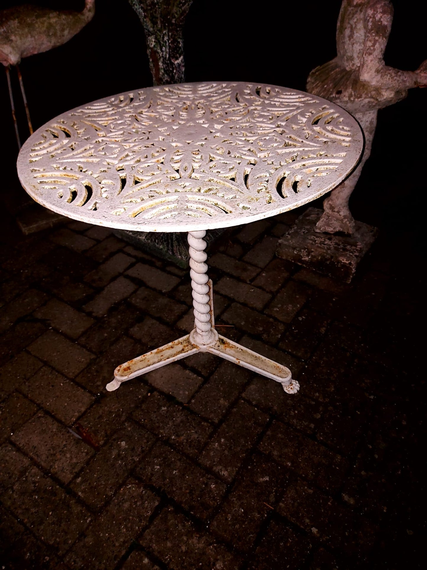 Vintage Cast Iron Bistro Table with Spindle Base & Three Feet