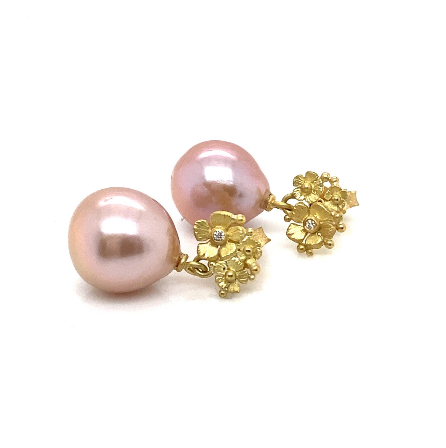 18k Flower Freshwater Pearl Drops