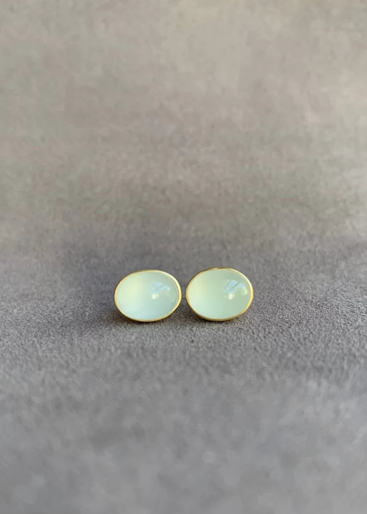 Milky Aquamarine Cabochon Stud Earrings
