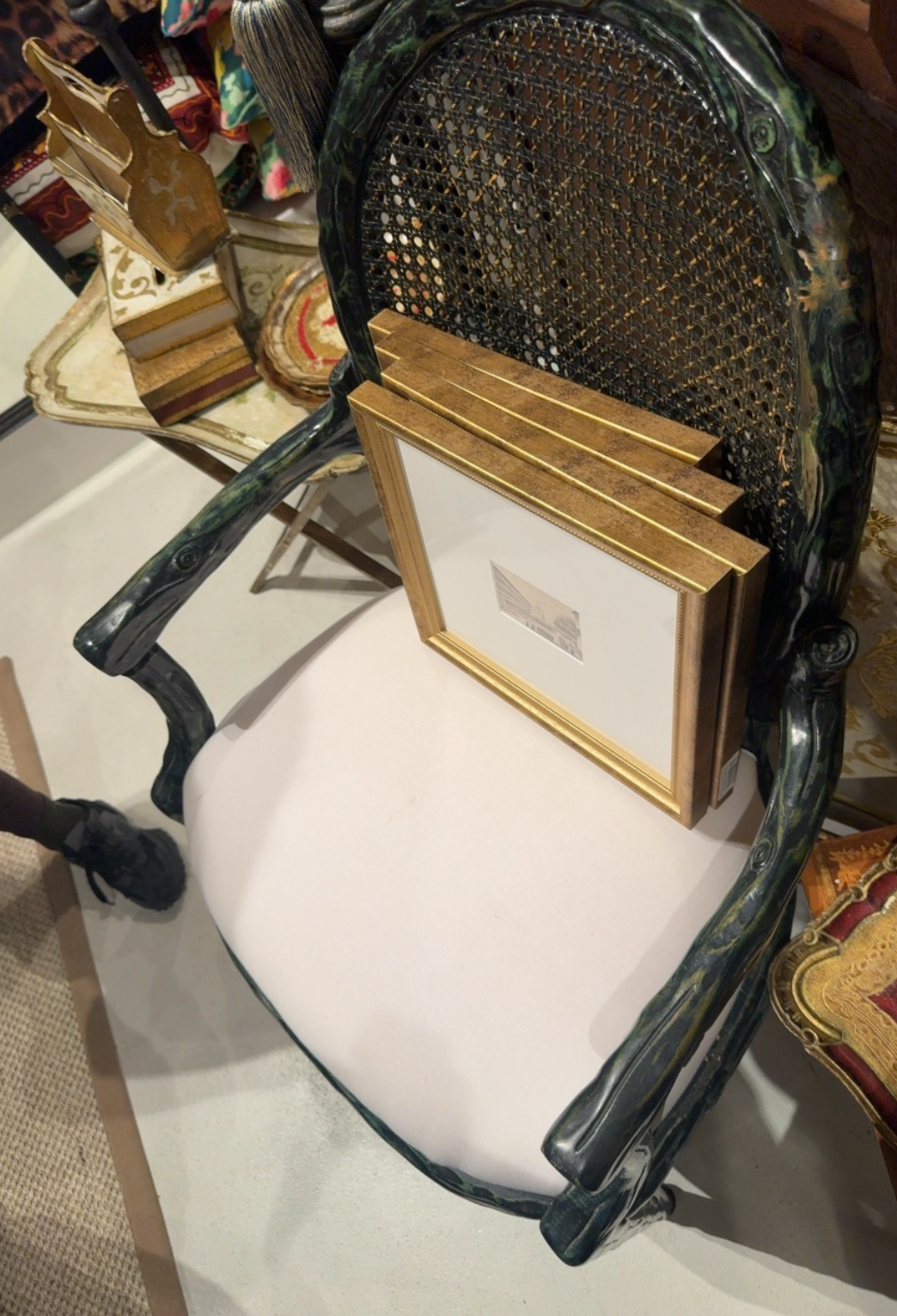 Vintage Green Faux Bois Dining Chairs