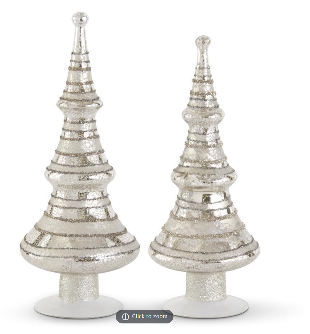 Silver Striped Mercury Glass LED Tree