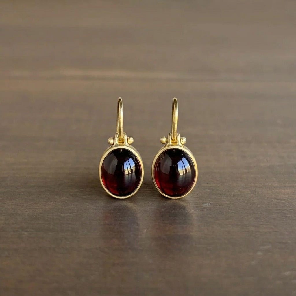 Garnet Cabochon Earrings with Clasps