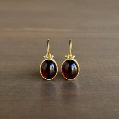 Garnet Cabochon Earrings with Clasps