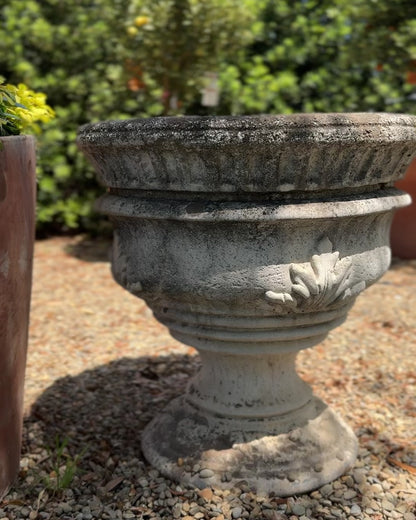 Pair of Vintage White Planters with Acanthus Leaves