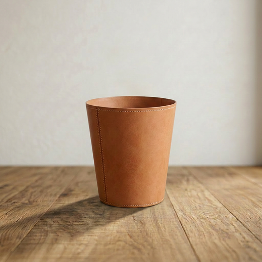 Round Leather Paper Basket